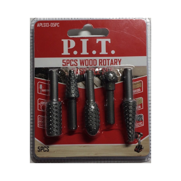 PIT расходник APLS13-05PC набор шарошек стальных по дереву P.I.T. 5 шт. хвостовтик 6 мм- фото