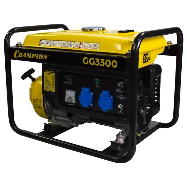 CHAMPION GG3300 генератор OHV6, 15л, 1,4 л/ч, 12 V, 2,6/3 кВт- фото